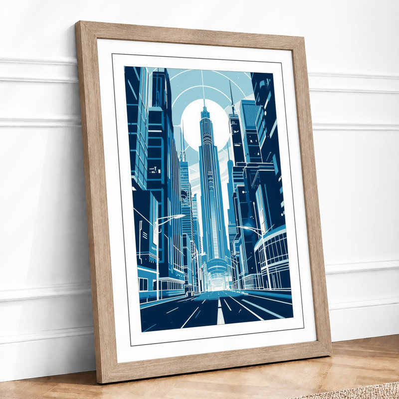 Urban Canyon Art Deco - Framed Print, A4 - 29.7 x 21.0 cm, Oak