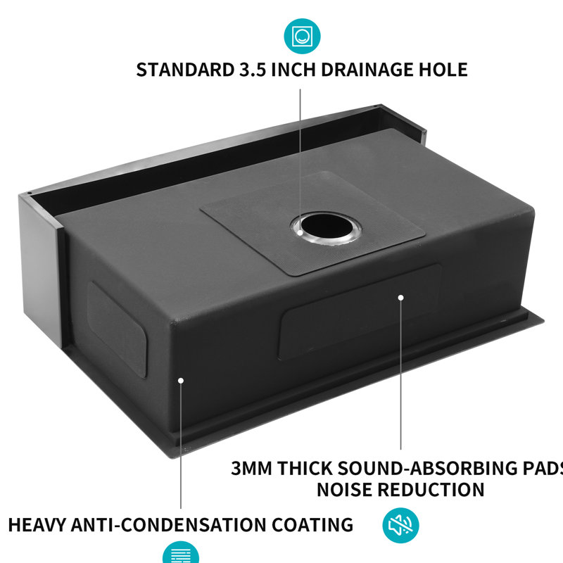 27 Inch Kitchen Sink, Gunmetal Black, Stainless Steel 16G, Water Coating, 27X21x10 Black Facilitates Efficient Drainage,