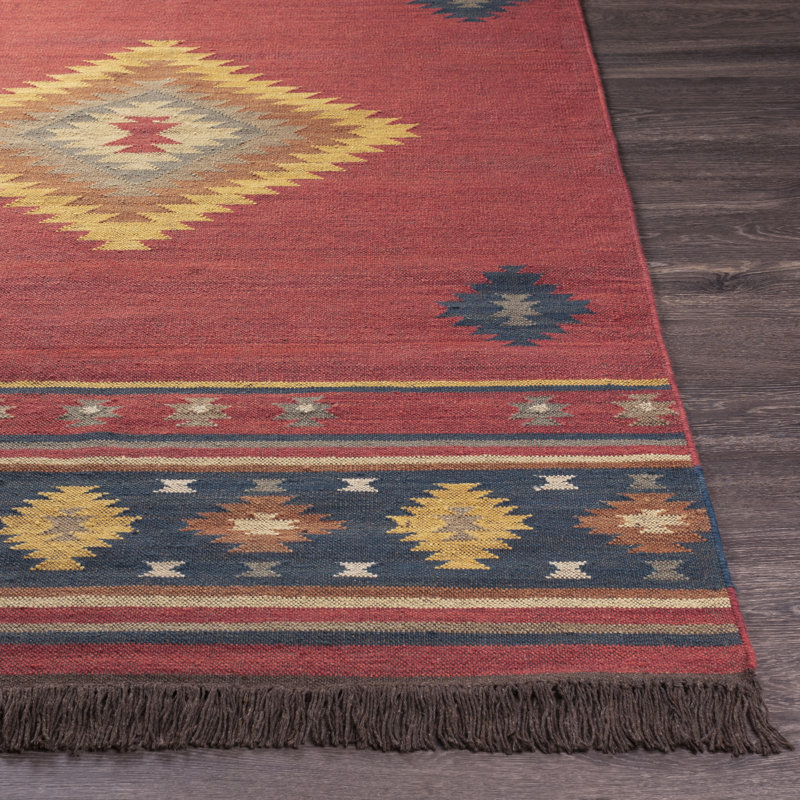 Tapis rouge foncé / bleu marine / blé Mystica, Rectangle 12 pi x 15 pi
