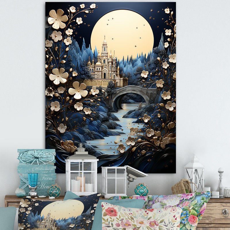 «Blue Glorious Byzantine Landscape I», art mural, Toile tendue, 60" H x 40" W