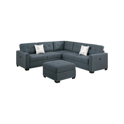 Casual Simple Tufted Couch Living Room Sectional 4Pc Set Dark Gray Fabric Upholstered RAF/LAF One-Arm Loveseat Wedge Ottoman