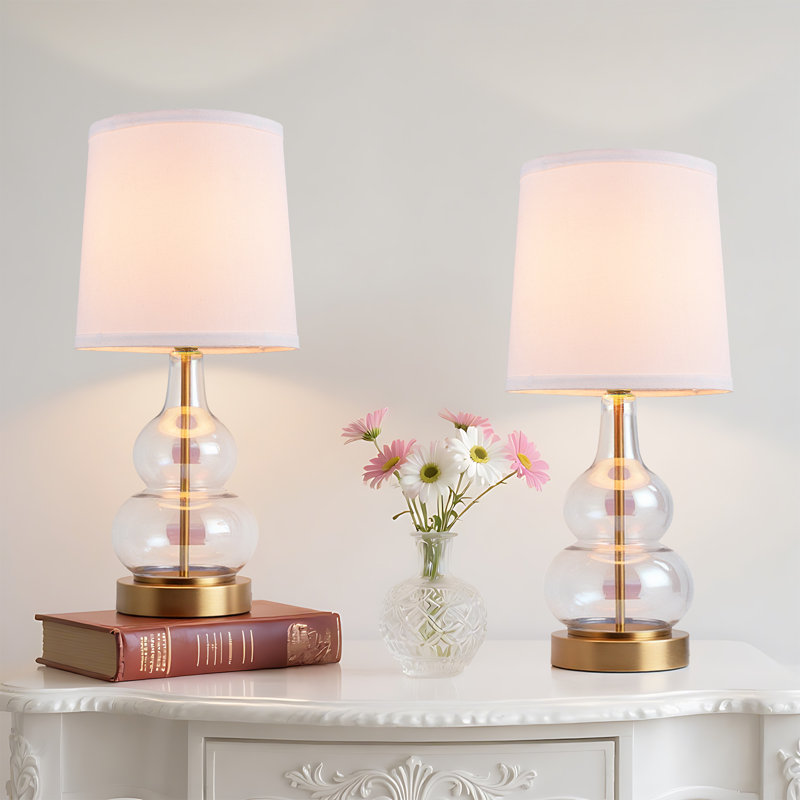 17.5 Inch Gradient Glass Table Lamp Set, White