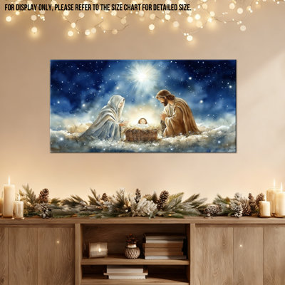 Nativity Scene Wall Art - Oh Holy Night Pictures Wall Decor, Christmas Nativity Scene Canvas Wall Art, Nativity Painting Wrapped Canvas Print for Wall Decor, 12×24 inches