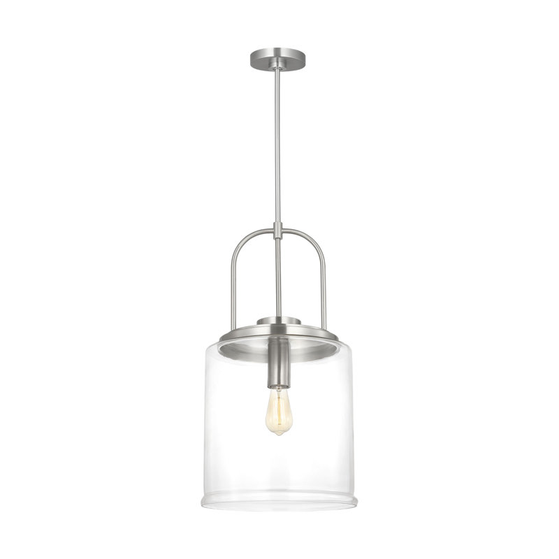 Luminaire suspendu de cuisine 1 lumière avec abat-jour transparent Amiliano Edison, Nickel brossé