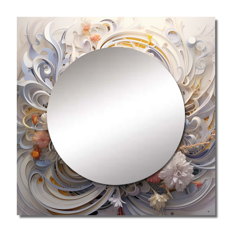 Miroir carré pour décoration murale Cosmic Fractal Flowers in Light Blue II, 29 po x 29 po