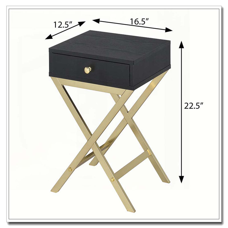 Black and Brass 1-Drawer Rectangular Accent Table
