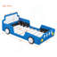 Lit plateforme simple en forme de voiture de course avec roues, bleu