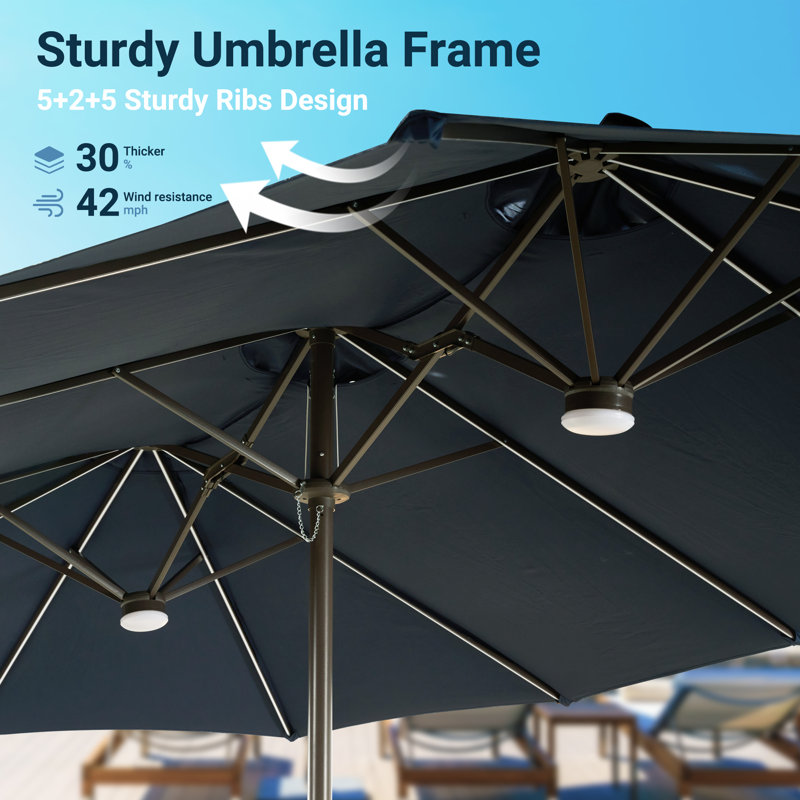 14.5 Ft x 8.5 Ft Rectangular Market Umbrella with Color-Changing Lights, App & Remote-Controlled Lighting, Includes Base