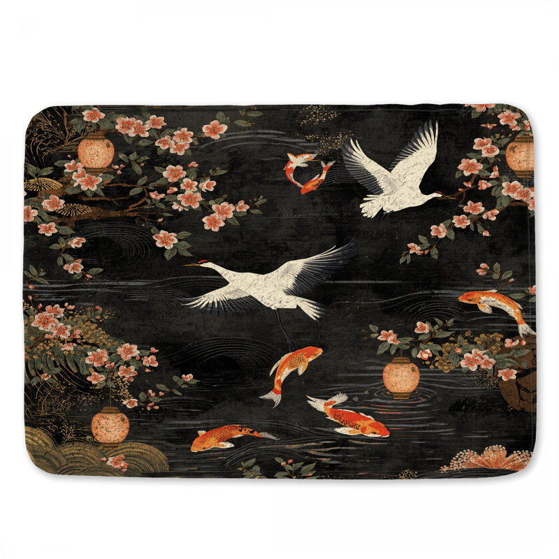 Tapis de bain Cranes and Koi Fish, L 34 po x L 21 po