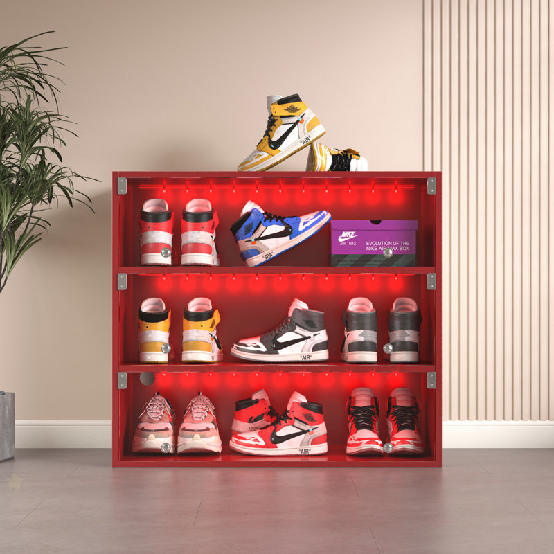 Red LED Light Shoe Box Three Layers With Glass Doors, Red