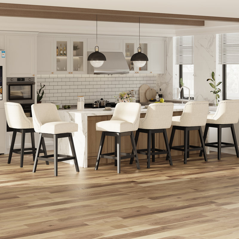 360°Bar Counter Stool with Solid Wood Frame, Beige