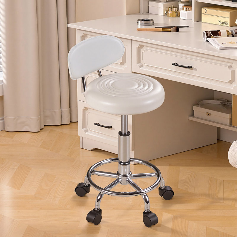 Tabouret pivotant rond en cuir de polyuréthane, Blanc