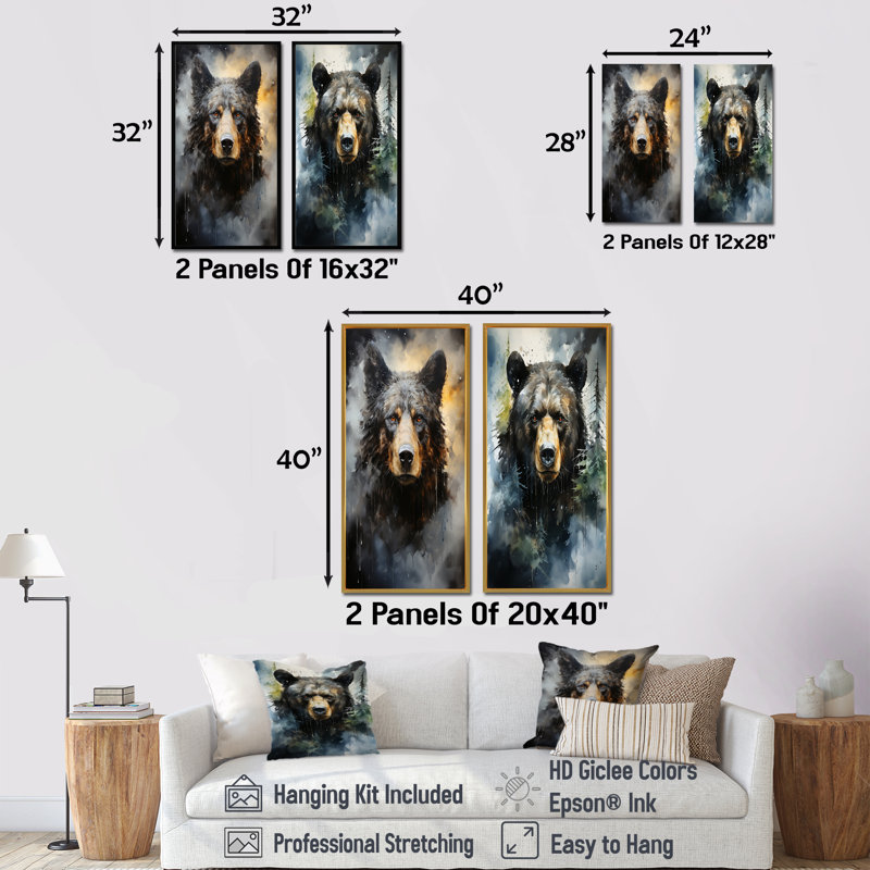 Ours noir sur une ombre dramatique, H 28 po x l 25 po, Toile tendue