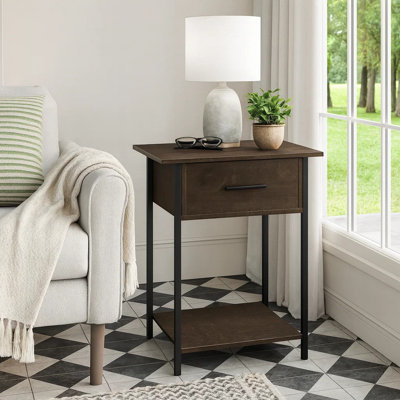 Accent Table, 2 Tier, End, Lamp, Living Room, Side Table, Storage Drawer, Small, Laminate Metal, Contemporary