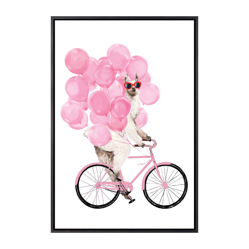 «Iding Llama with Pink Ballons» par Big Nose Work - impression d'art graphique, H 26 po x l 18 po x 1,5 po, Pas de tapis