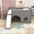 Full Size Wooden Low Loft Bed with Storage Shelves and Slide-906624019