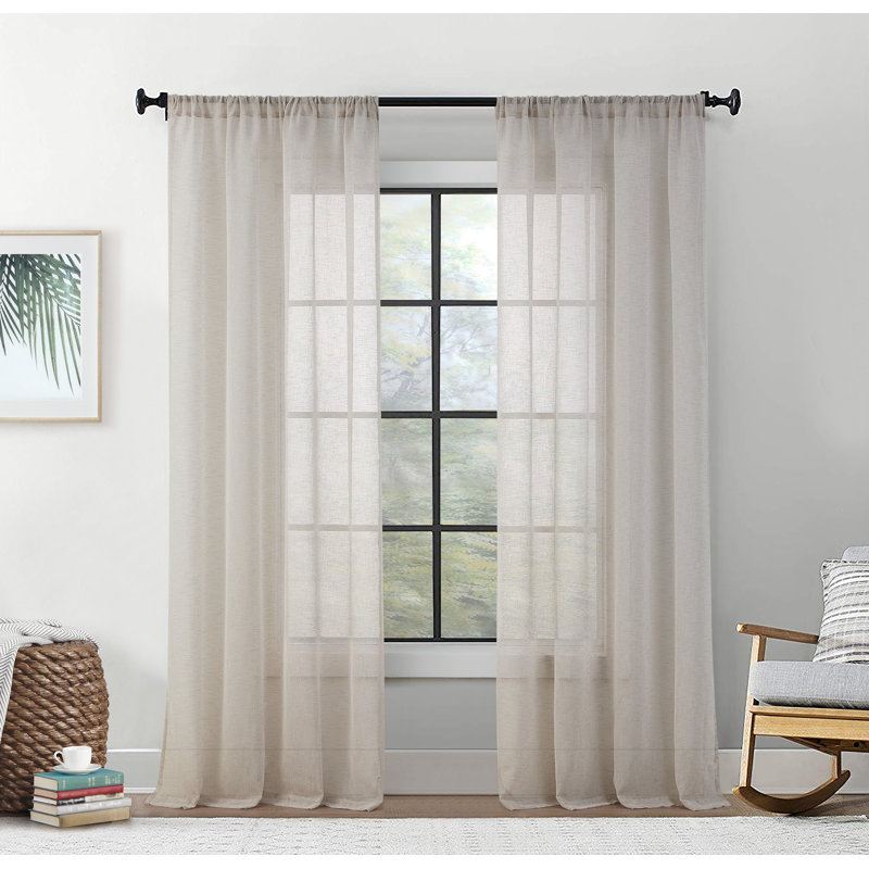 Hailey Faux Linen Sheer Curtain Panels, 54" W x 54" L, Cream