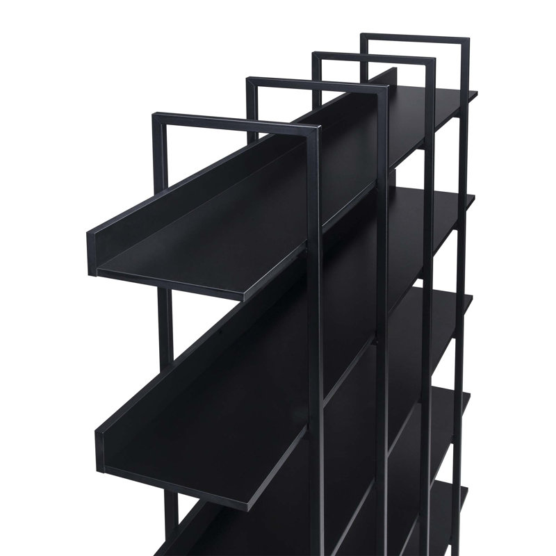 5 Tier Bookcase Home Office Open Bookshelf, Vintage Industrial Style Shelf With Metal Frame, Black