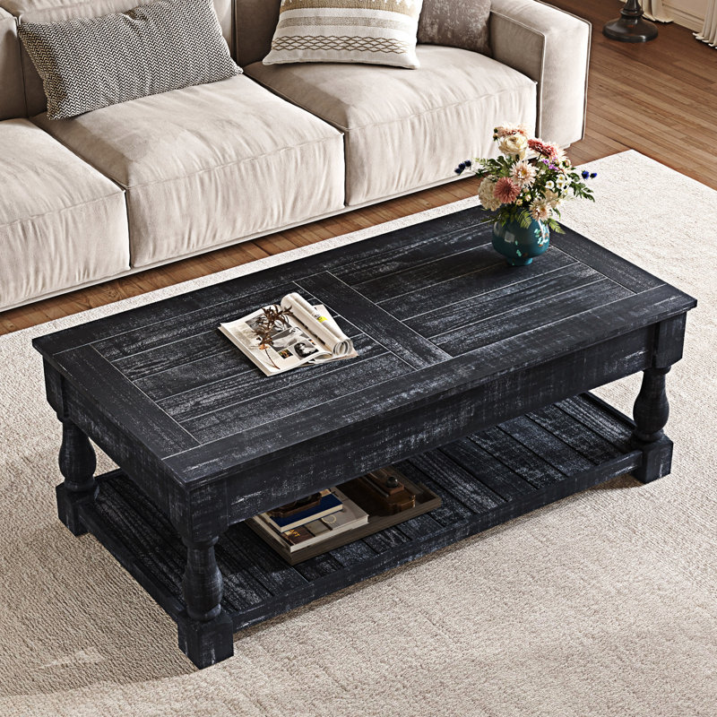 Table basse à plateau relevable avec tablette, Noir antique, Noir antique