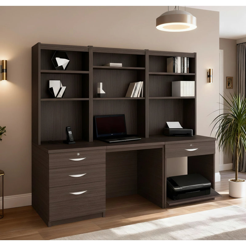 Brely 6 Piece Computer Desk Office Set, Black Havana