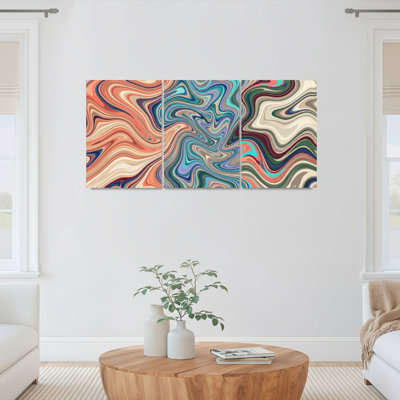 Abstract Marble Pattern Canvas Wrapped Wall Art Oil Painting Print Set Of 3 For Living Room Bedroom Home Decor