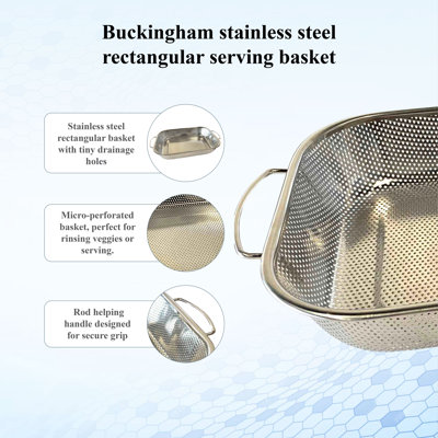 Buckingham Colander Basket Stainless Steel Over-the-Sink Micro-Perforated Strainer 37.5 cm