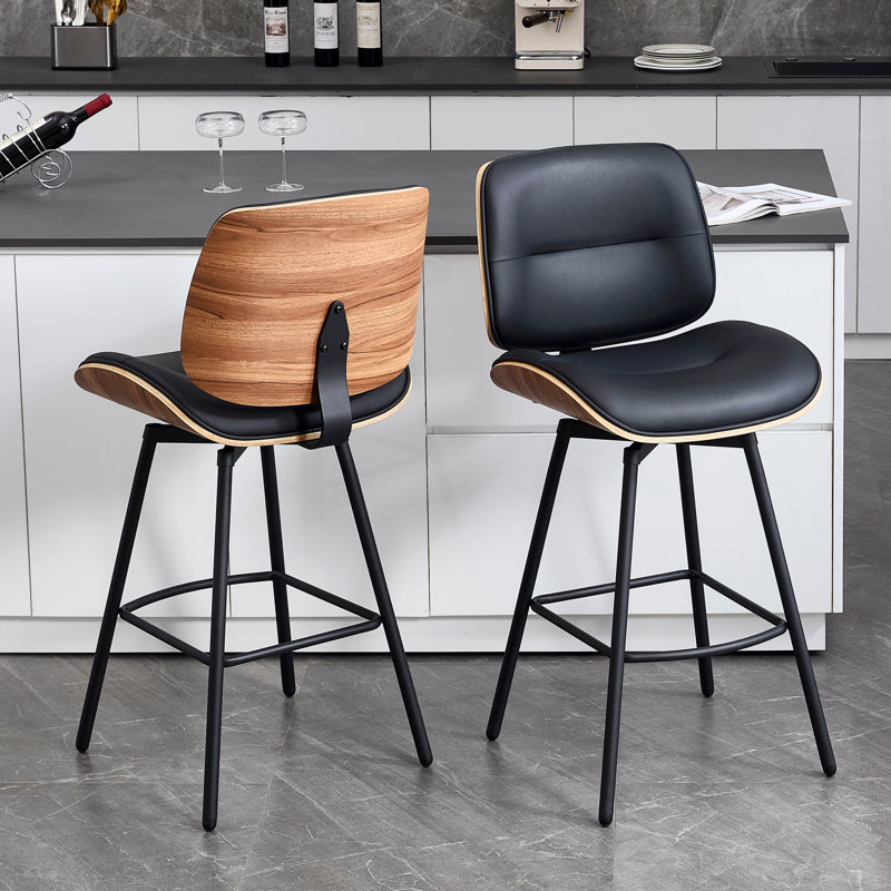 Swivel Upholstered Counter-Height Bar Stools, Black