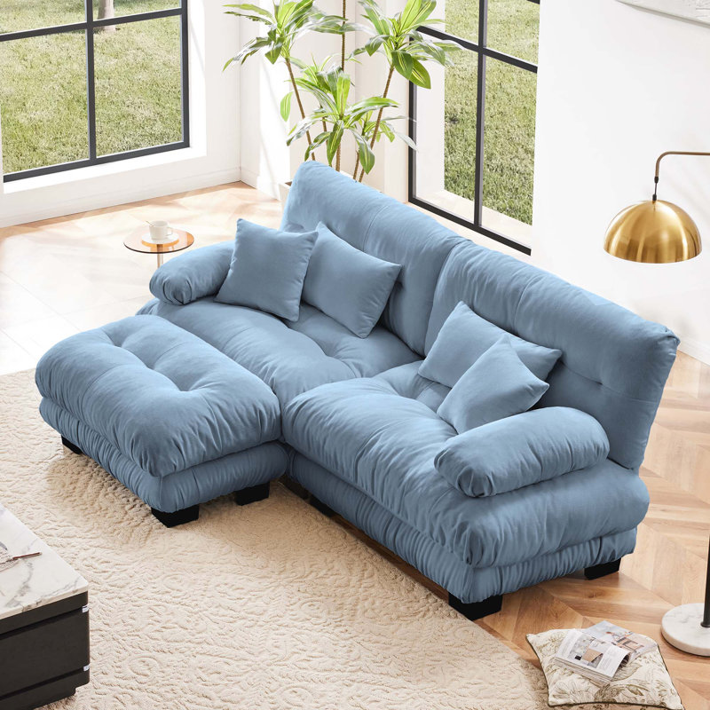 Canapé 2 places avec repose-pieds Chenille, Bleu, H 35,4 po x l 94,4 po x P 36 po