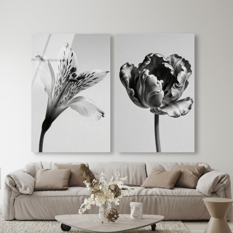 Peeking Flowers Set High-Gloss Frameless Acrylic Glass Wall Art Floral & Botanical Print by Oliver Gal, Ready to Hang, 10 x 15