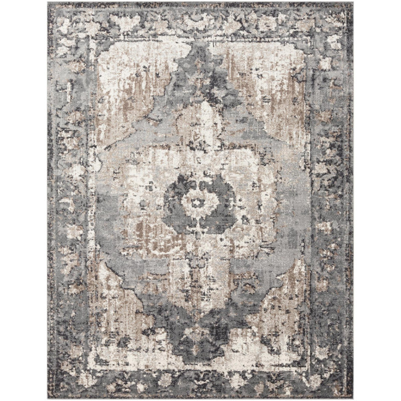 Addisyn Machine Woven Oriental Charcoal Area Rug, Rectangle 7'10" x 10'3"