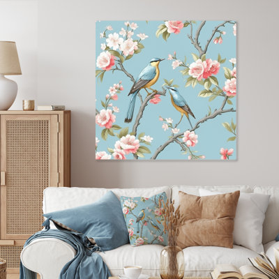 Chinoiserie With Birds and Peonies XV - Floral Print on Metal