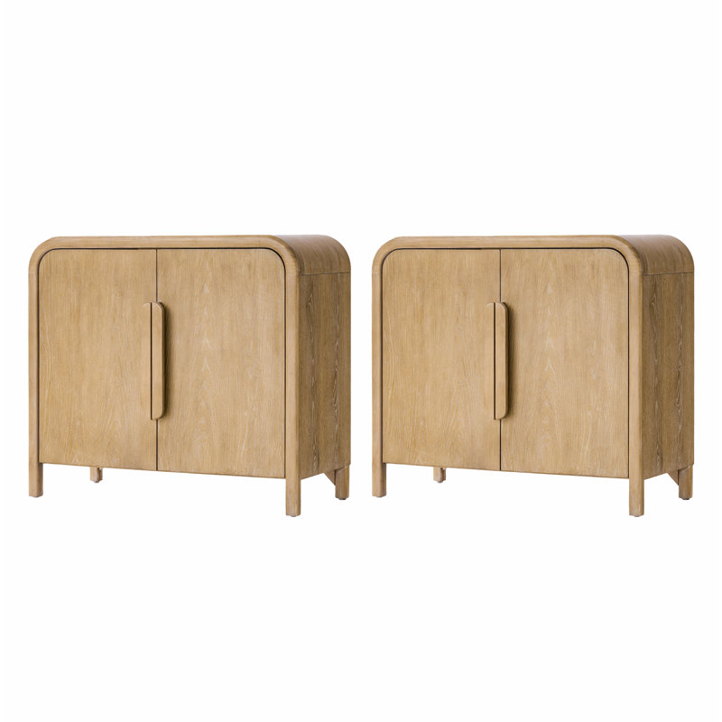 Backlund 36"W 2-Door Modern Natural Storage Oak Wood Cabinet with Adjustable Shelves