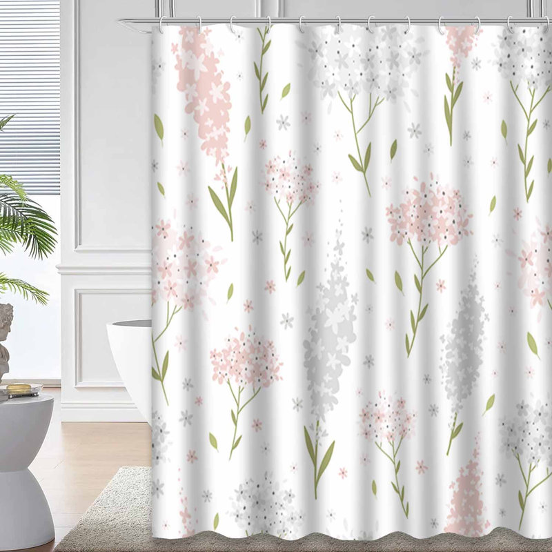 Rideau de douche rose avec 12 crochets, 72" L x 84" W