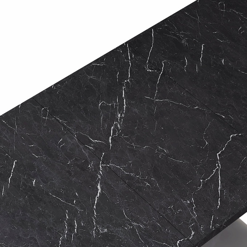 Hine Modern Dining Table, Extendable Dining Table, Faux Marble Table Top, Extension Table Top, Black, Black