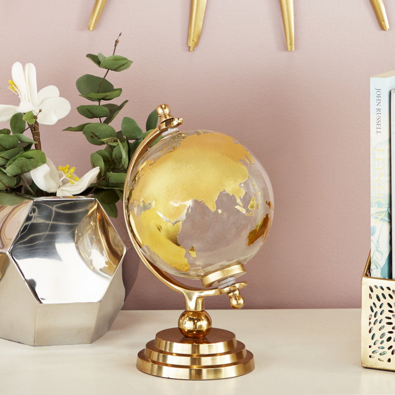Margie Aluminum Metal Educational/Geographic Earth Globe with Tiered Base, 20" H x 13" W x 86" D, Gold