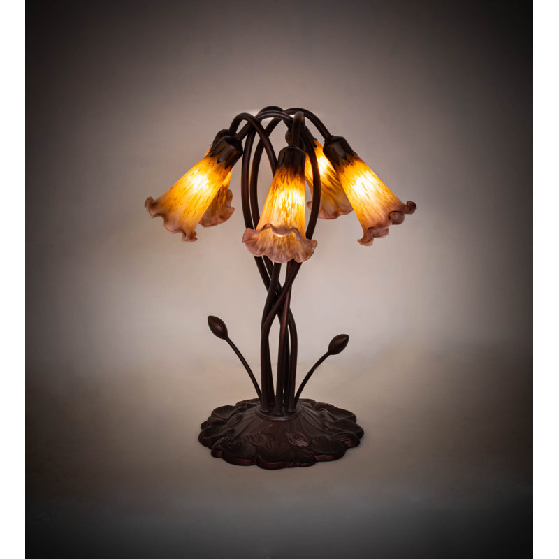 Tiffany Pond Lily Table Lamp, Rocker, Amber/Purple