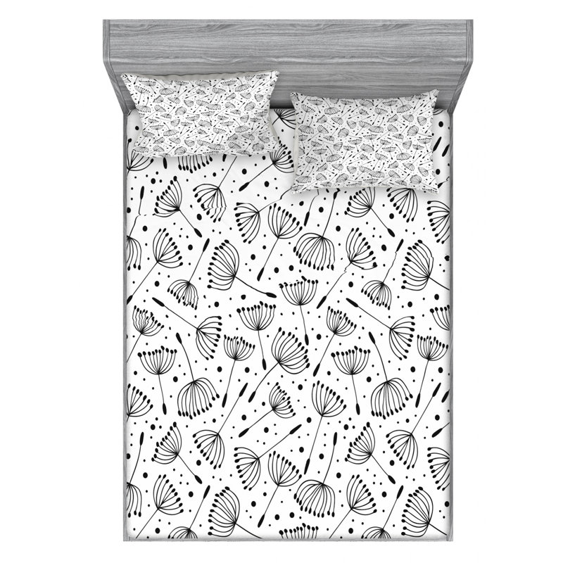 Microfiber Floral Sheet Set, Queen Sheet Set with Fitted Sheet