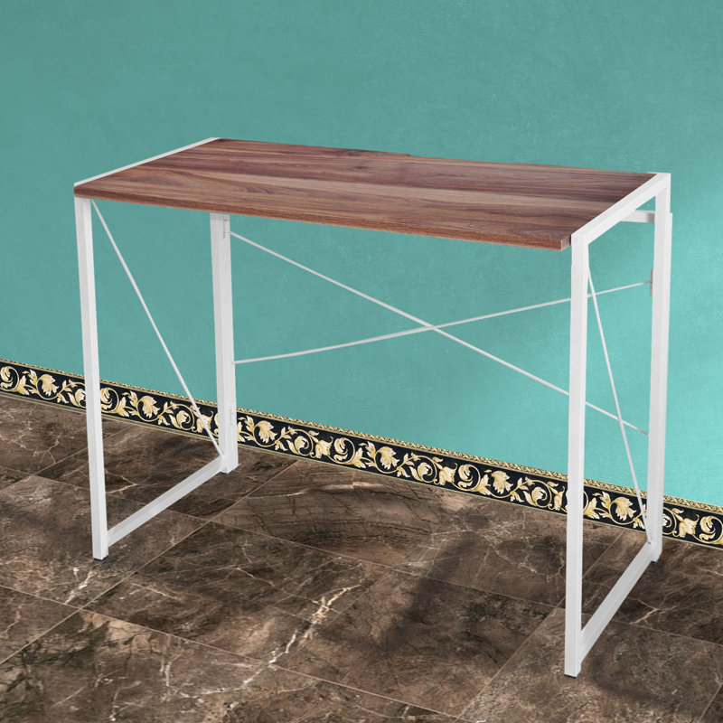 Danyaal Foldable Steel Writing Desk and Computer Desk, 75cm H x 80cm W x 45cm D, White, Oak