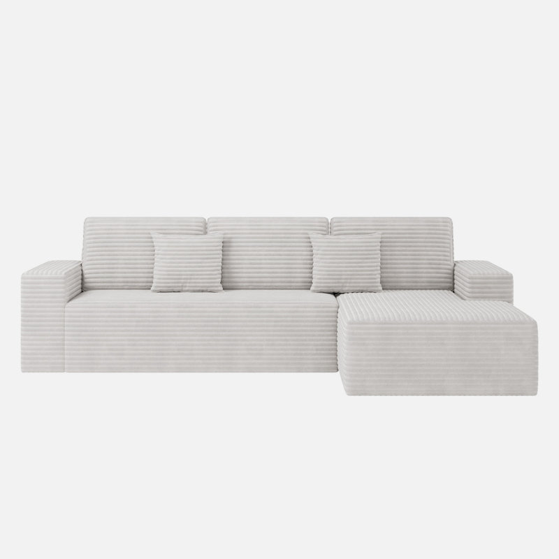 111" Modular Sectional Sofa With L-Shaped Chaise, No Assembly Required, White Corduroy