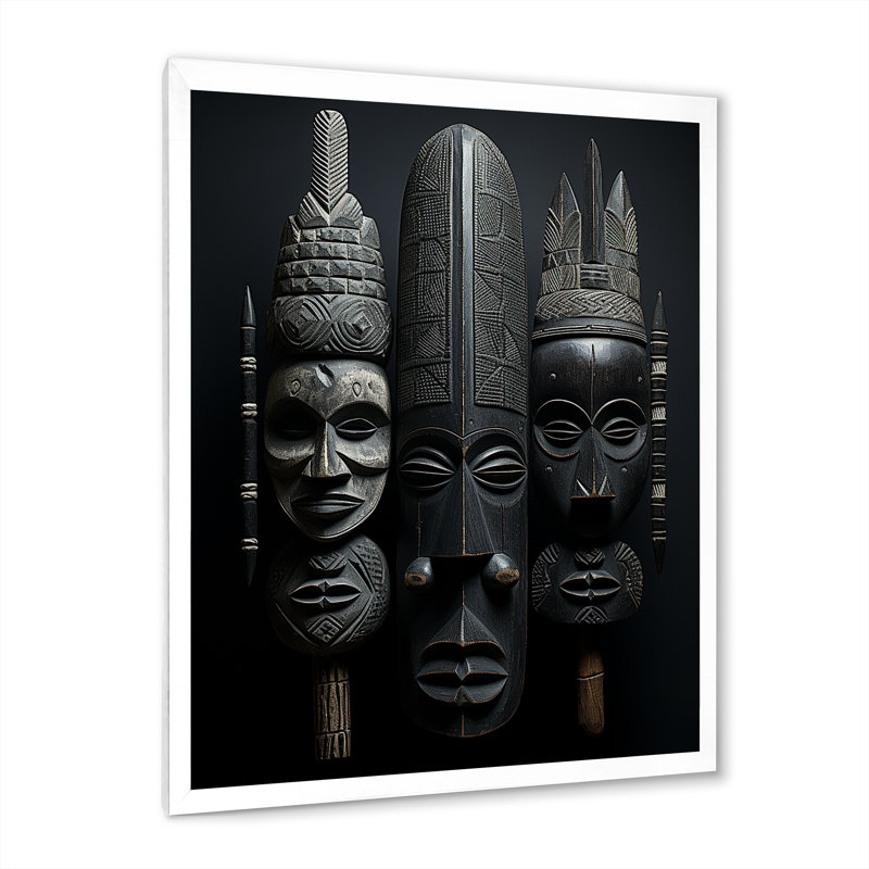 Masque africain sur toile Laesha, Cadre photo blanc, H 32 po x l 16 po x P 1 po