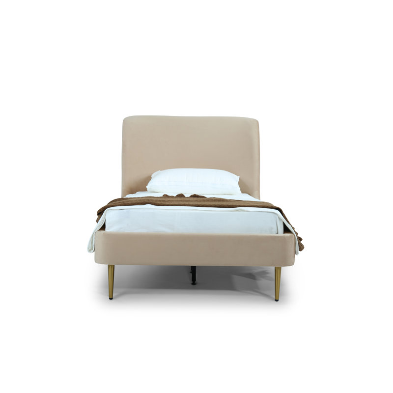 Lit tapissier en velours Heather, Simple, Brun clair / Or