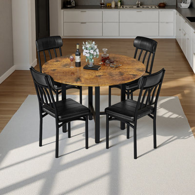 5-Piece Kitchen Table Chairs Set, Dining Table Set For 4, Round Dining Room Table Set With Four Chairs And Wooden Table Top, Dining Table Set With Bac