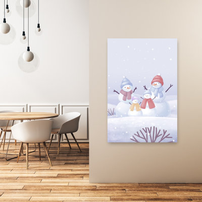 Joyeux bonhomme de neige heureux, paysage abstrait contemporain, impression d'art mural