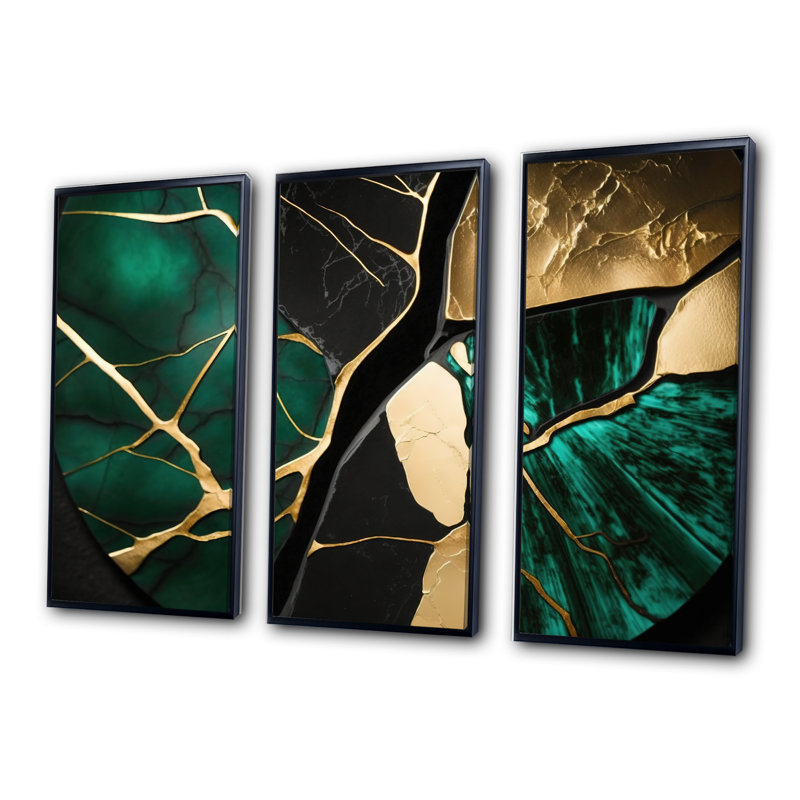 «Abstract Geode Gold I», reproduction de 3 pièces, Noir, H 28 po x l 36 po x P 1 po