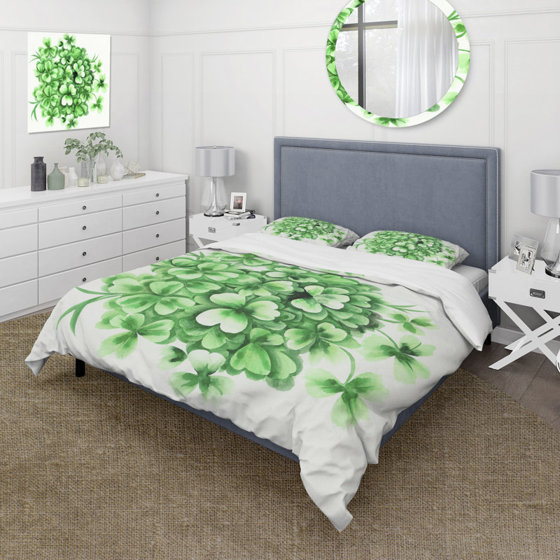 Vintage Green Leaves of Shamrock - Ensemble de housse de couette traditionnel - Microfibre de polyester