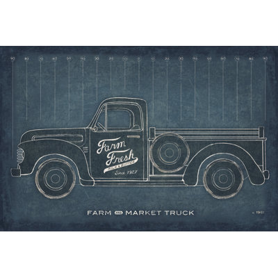 Farm Truck Blueprint 1 Piece Wrapped Canvas Painting