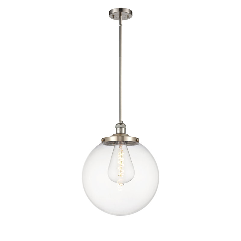 Luminaire suspendu simple à 1 lumière Beacon, Nickel satiné brossé, Clair
