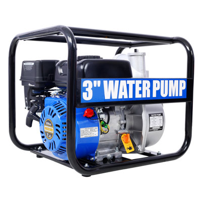 3-Inch Semi-Trash Gas Water Pump with 209cc 7HP OHV Engine, Steel Frame, Includes 12ft Suction and 50ft Discharge Hoses
