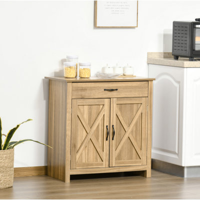 Farmhouse Sideboard Buffet Cabinet, Barn Door Coffee Bar Cabinet With Drawer And Adjustable Shelf, Kitchen Cabinet For Living Room, Entryway, Natural Wood Effect