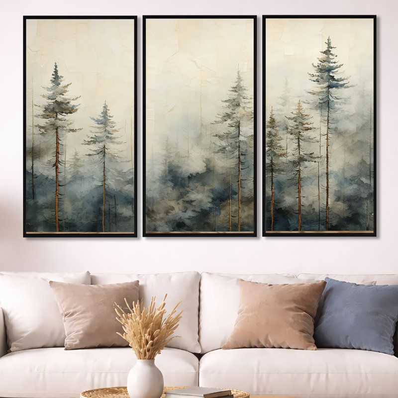 Forêt d'art de pin Minimalisme, Cadre flottant noir, H 40 po x l 60 po x P 1 po